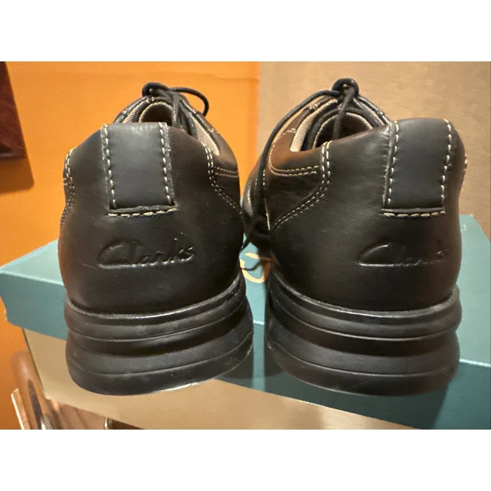 Clarks Espace 86234 Mens Casual Comfort Shoes Size 9.5M Black Lace Up Stitching-